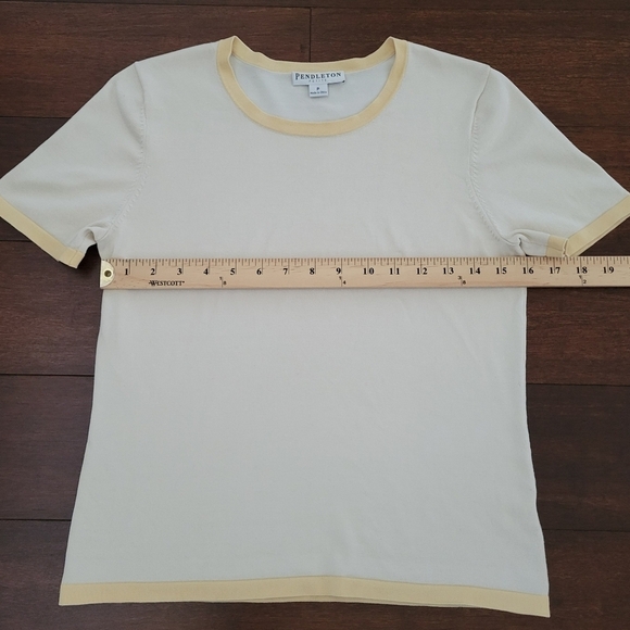 Pendleton Silk Blend Short Sleeve Ringer Tee T-Shirt Womens Size S Petite Yellow - Picture 7 of 9